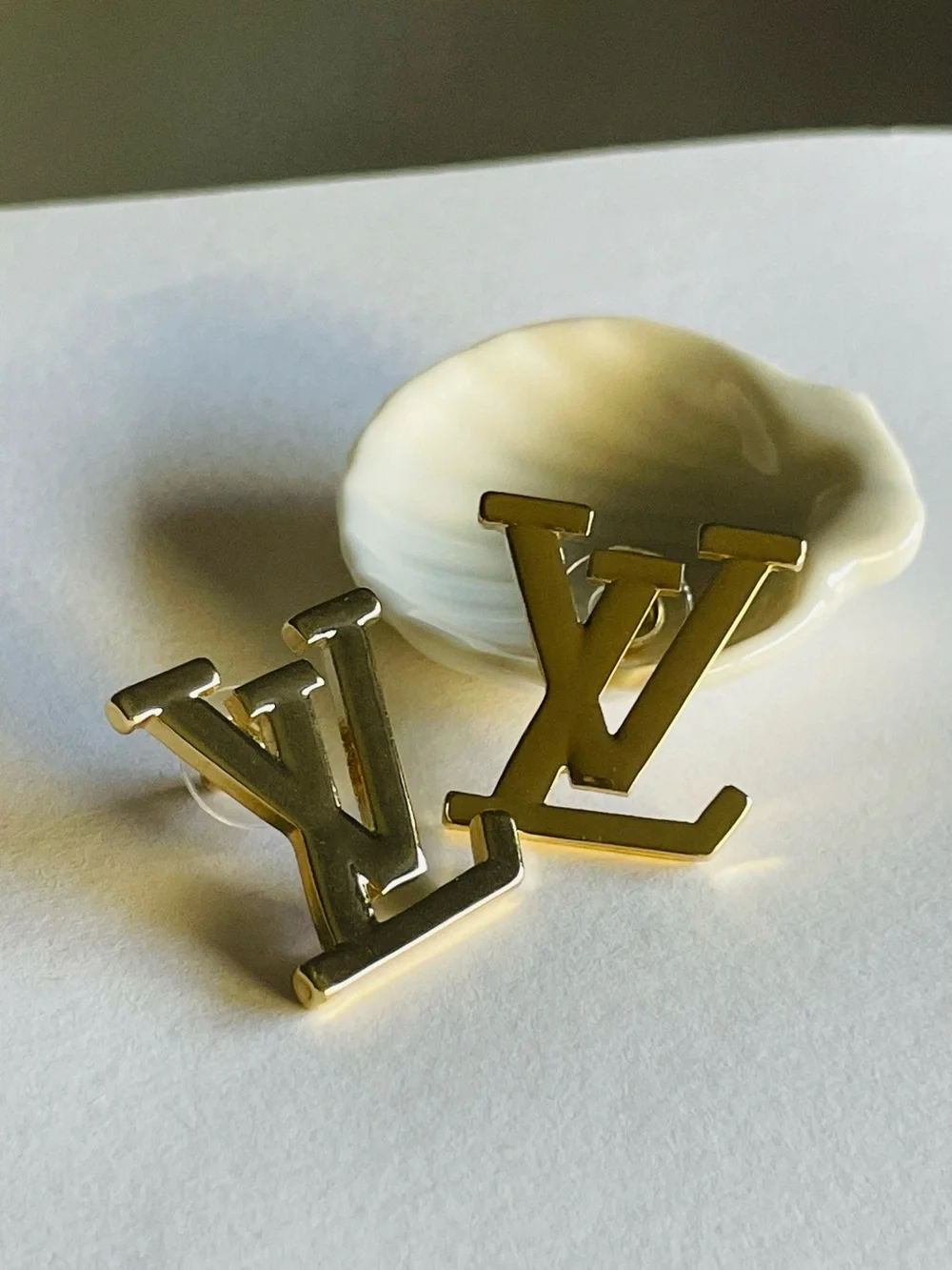 Polished Gold LV Monogram oversized stud earrings